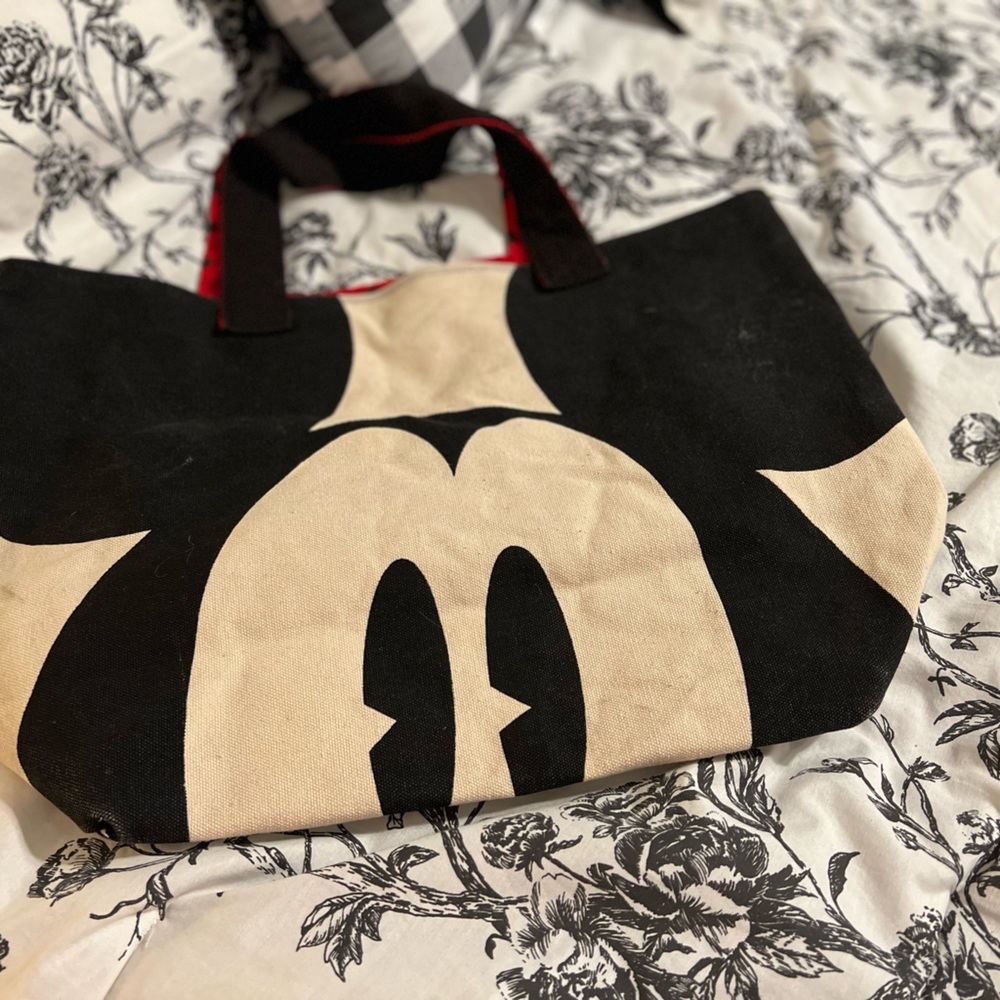 💕🌼 Disney Mickey & Minnie Mouse One Size Canvas Tote Shoulder Bag Black - Picture 2 of 4